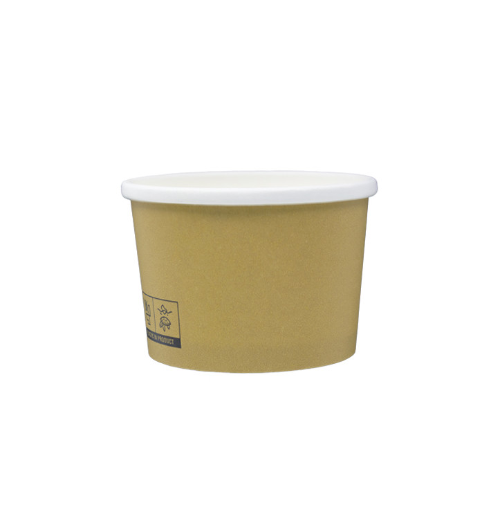 Contenitore di Cartone Kraft con Bordo Bianco 250ml Ø9,0cm (25 Pezzi) Contenitore di Cartone Kraft con Bordo Bianco 250ml Ø9,0cm (25 Pezzi)