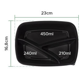 Contenitori Plastica PP Nero 3S 900ml 23x17x5cm (75 Pezzi)