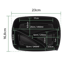 Contenitori Plastica PP Nero 3S 900ml 23x17x5cm (75 Pezzi)