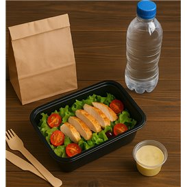 Contenitore Rettangolare in PP Nero con Coperchio 500ml 17,3x11,9cm (500 Pezzi)