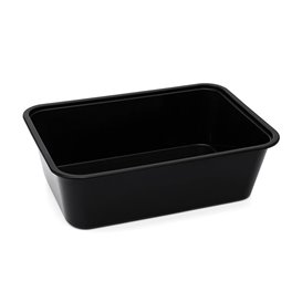 Contenitore Rettangolare in PP Nero con Coperchio 750ml 17,3x11,9cm (50 Pezzi)