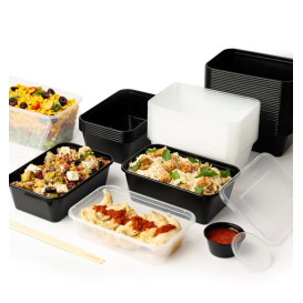 Contenitore Rettangolare in PP Nero con Coperchio 1.000ml 17,3x11,9cm (50 Pezzi)
