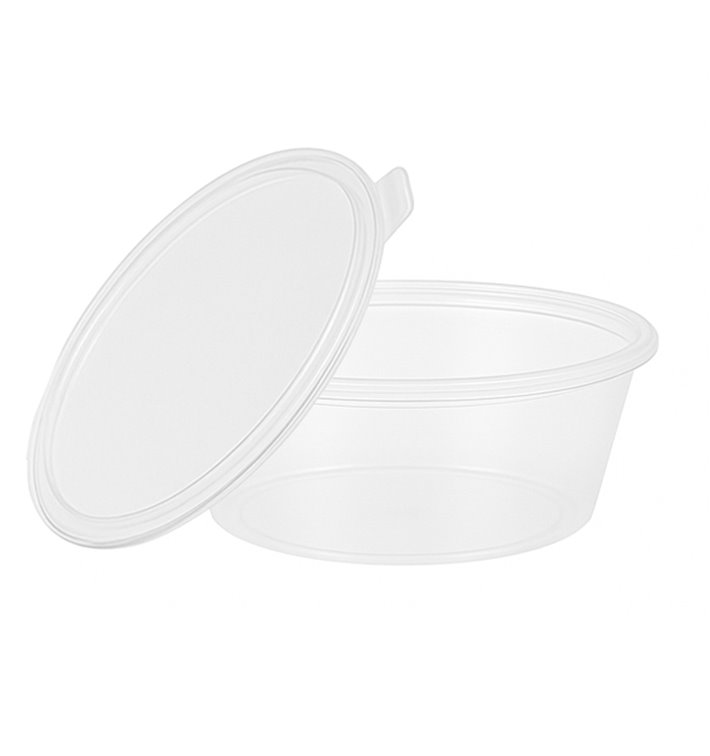 Contenitore con Coperchio Cerniera per Salse PP 6Oz/180ml (100 Pezzi) Contenitore con Coperchio Cerniera per Salse PP 6Oz/180ml (100 Pezzi)