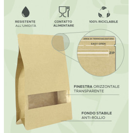 Sacchetto StandUp di Carta con chiusura e finestra 16+8x26cm (50 Pezzi)