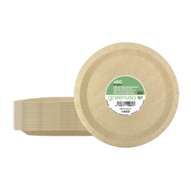 Piatto di Carta Tondo Anti-grasso Kraft Ø26cm 245g/m² (350 Pezzi)