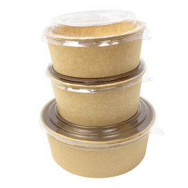Contenitori di Cartone Kraft-Kraft con Coperchio PET 750ml Ø15cm (250 Pezzi)