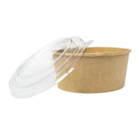 Contenitori di Cartone Kraft-Kraft con Coperchio PET 750ml Ø15cm (50 Pezzi)