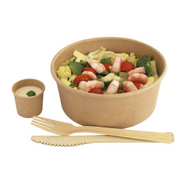 Contenitori di Cartone Kraft-Kraft con Coperchio PET 750ml Ø15cm (250 Pezzi)