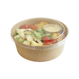 Contenitori di Cartone Kraft-Kraft con Coperchio PET 500ml Ø15cm (50 Pezzi)