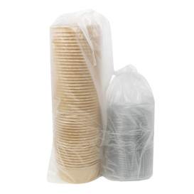 Contenitori di Cartone Kraft-Kraft con Coperchio PET 500ml Ø15cm (50 Pezzi)