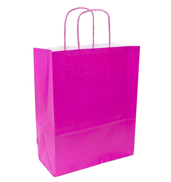 Sacchetto di carta fucsia con manici 90g/m² 28+10x22 cm (250 Pezzi) Sacchetto di carta fucsia con manici 90g/m² 28+10x22 cm (250 Pezzi)