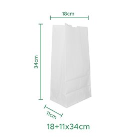 Sacchetto di Carta Kraft Bianco 60g/m² 18+11x34cm (500 Pezzi)