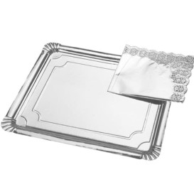 Vassoio di Cartone Rettangolare Argento 25x34cm (400 Pezzi)