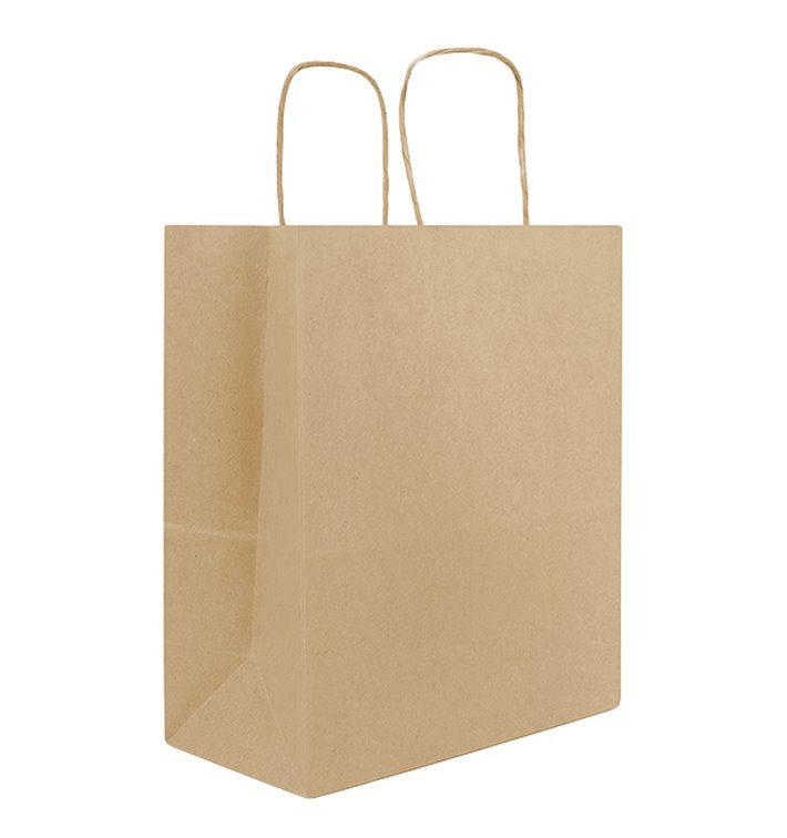 Sacchetti di carta Kraft con manico piatto 80g/m² 22+10x28cm (50 Pezzi) Sacchetti di carta Kraft con manico piatto 80g/m² 22+10x28cm (50 Pezzi)