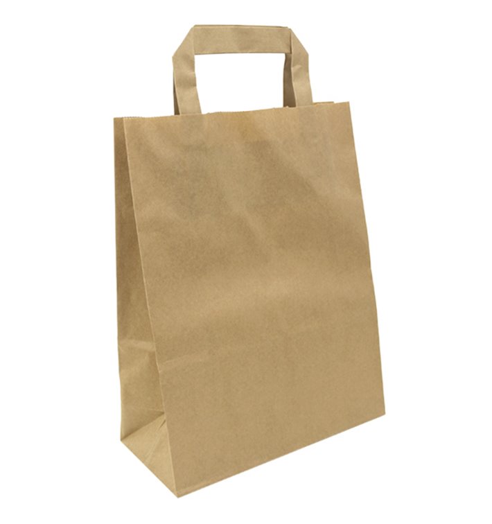 Sacchetti di carta Kraft con manico piatto 80g/m² 22+10x28cm (50 Pezzi) Sacchetti di carta Kraft con manico piatto 80g/m² 22+10x28cm (50 Pezzi)