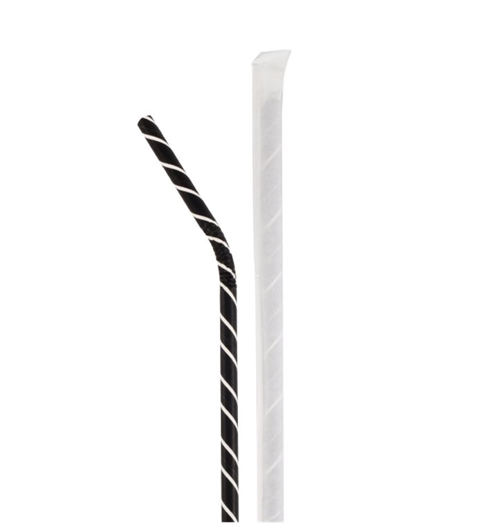 Cannuccia Flessible di Carta Insaccato Nero Strisce Bianche Ø6mm 21cm (100 Pezzi) Cannuccia Flessible di Carta Insaccato Nero Strisce Bianche Ø6mm 21cm (100 Pezzi)