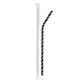 Cannuccia Flessible di Carta Insaccato Nero Strisce Bianche Ø6mm 21cm (100 Pezzi)