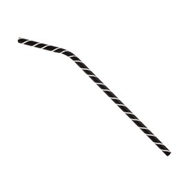 Cannuccia Flessible di Carta Insaccato Nero Strisce Bianche Ø6mm 21cm (100 Pezzi)