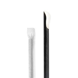 Cannuccia Cucchiaio Carta  Nera Strisce Bianche Imbustato Ø8mm 20cm (100 Pezzi)