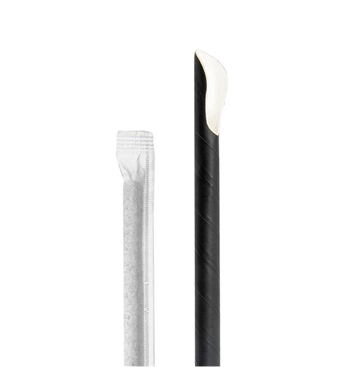 Cannuccia Cucchiaio Carta Nera Strisce Bianche Imbustato Ø8mm 20cm (100 Pezzi) Cannuccia Cucchiaio Carta Nera Strisce Bianche Imbustato Ø8mm 20cm (100 Pezzi)