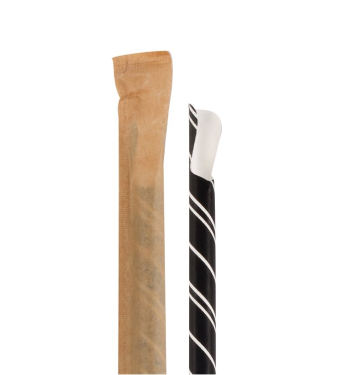 Cannuccia Cucchiaio Carta  Nera Strisce Bianche Imbustato Ø8mm 20cm (100 Pezzi)