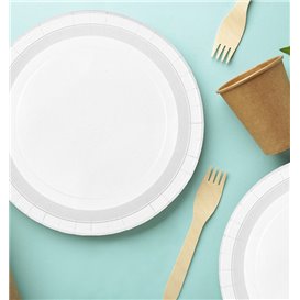 Piatto di Carta Tondo Anti-grasso Bianco Ø18cm 220g/m² (50 Pezzi)