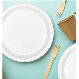 Piatto di Carta Tondo Anti-grasso Bianco Ø22cm 220g/m² (50 Pezzi)