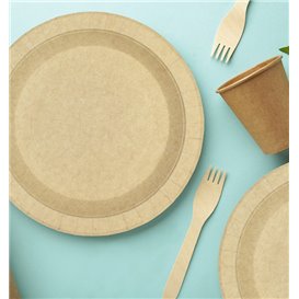 Piatto di Carta Tondo Anti-grasso Kraft Ø18cm 195g/m² (50 Pezzi)
