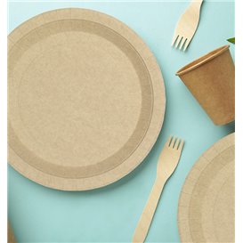 Piatto di Carta Tondo Anti-grasso Kraft Ø22cm 195g/m² (450 Pezzi)