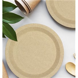 Piatto di Carta Tondo Anti-grasso Kraft Ø22cm 195g/m² (50 Pezzi)