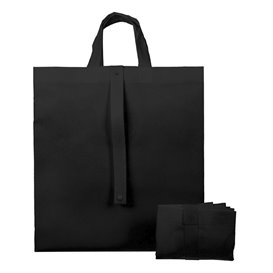 Sacchetto PREMIUM Pieghevole Non Tessuto Manico Corto Nero 40+15x40cm (25 Pezzi)