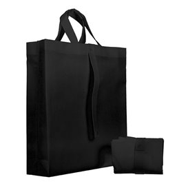 Sacchetto PREMIUM Pieghevole Non Tessuto Manico Corto Nero 40+15x40cm (25 Pezzi)