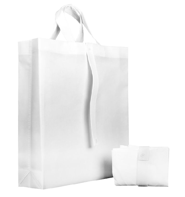 Sacchetto PREMIUM Pieghevole Non Tessuto Manico Corto Bianco 40+15x40cm (25 Pezzi) Sacchetto PREMIUM Pieghevole Non Tessuto Manico Corto Bianco 40+15x40cm (25 Pezzi)