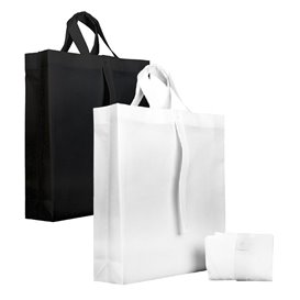 Sacchetto PREMIUM Pieghevole Non Tessuto Manico Corto Nero 40+15x40cm (25 Pezzi)