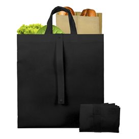 Sacchetto PREMIUM Pieghevole Non Tessuto Manico Corto Nero 40+15x40cm (25 Pezzi)