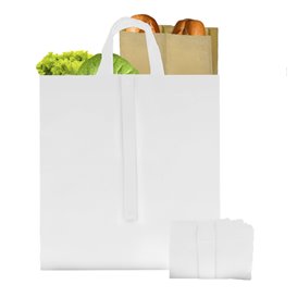 Sacchetto PREMIUM Pieghevole Non Tessuto Manico Corto Bianco 40+15x40cm (25 Pezzi)