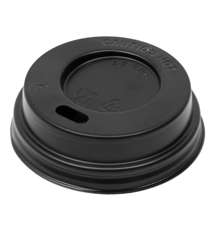 Coperchio da viaggio con foro PS per tazza in cartone nero da 3Oz Ø5,8cm (100 Pezzi) Coperchio da viaggio con foro PS per tazza in cartone nero da 3Oz Ø5,8cm (100 Pezzi)