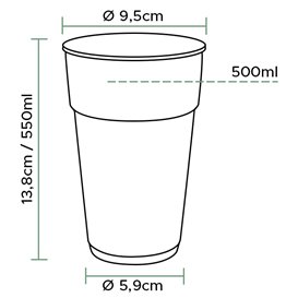 Bicchiere di Plastica PP Riutilizzabile Trasparente 550ml Ø9,0cm (75 Pezzi)