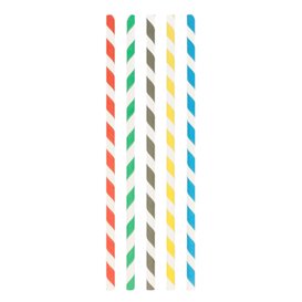 Cannuccia Dritta Carta A strisce Imbustato  Ø8mm 23,5cm (100 Pezzi)