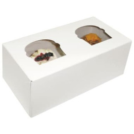 Scatola 2 Cupcakes con Inserto 19,5x10x7,5cm Bianco (20 Pezzi)