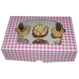 Scatola 6 Cupcakes con Inserto 24,3x16,5x7,5cm Rosa (20 Pezzi)