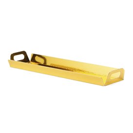 Vassoio Cartone Rettangolo Oro Manici 32x7,5 cm (5 Pezzi)