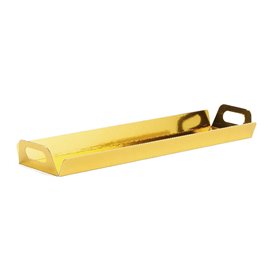 Vassoio Cartone Rettangolo Oro Manici 32x7,5 cm (5 Pezzi)