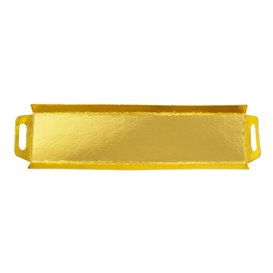 Vassoio Cartone Rettangolo Oro Manici 32x7,5 cm (5 Pezzi)