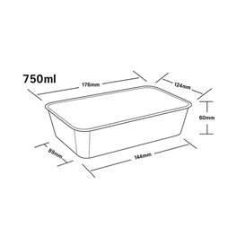 Contenitore Rettangolare in PP Nero con Coperchio 750ml 17,3x11,9cm (50 Pezzi)