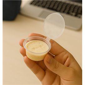 Contenitore per Salse con Coperchio Cerniera in Plastica PP 30ml (100 Pezzi)