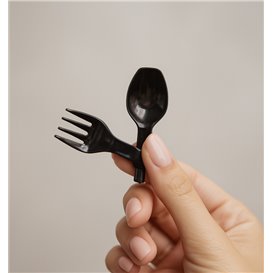 Forchettina-Cucchiaio Spork Riutilizzabile Durevole PP Nero 12cm (500 Pezzi)