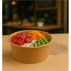 Contenitore di Cartone Kraft-Kraft con Coperchio PET 750ml Ø15cm (50 Pezzi)