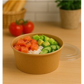 Contenitore di Cartone Kraft-Kraft con Coperchio PET 750ml Ø15cm (50 Pezzi)