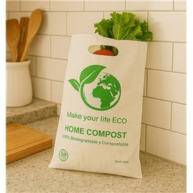 Sacchetto Plastica Manico Fustellato Bio Home Compost 20x33cm 20µm (100 Pezzi)
